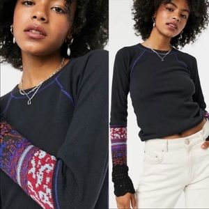 NWT Free People In The Mix Cuff Top in Black Combo